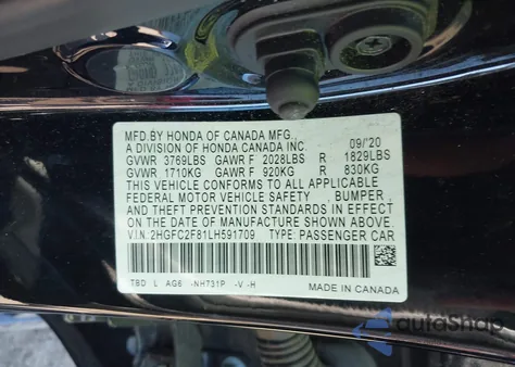 2020 Honda Civic Sport from USA, damaged, VIN 2HGFC2F81LH591709